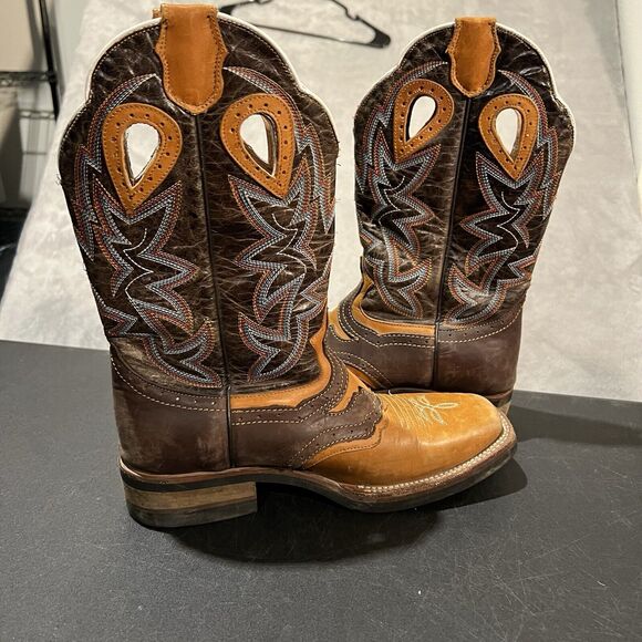 Alex Cowboy Boots Mens 7 Brown Two Toned Leather Sqaure Toe Western Boots main image 8